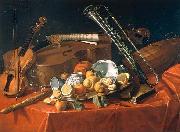 Cristoforo Munari Stilleben mit Musikinstrumenten und Fruchten Germany oil painting artist